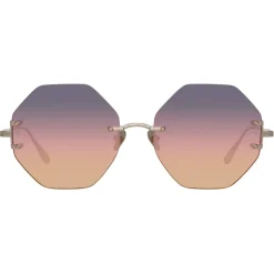 Linda Farrow - Arua Hexagon Sunglasses in Light Gold - LFL1267C1SUN - Linda Farrow Eyewear - Avvenice