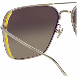 Linda Farrow - Asher Aviator Sunglasses in White Gold - LFL1122C2SUN - Linda Farrow Eyewear - Avvenice
