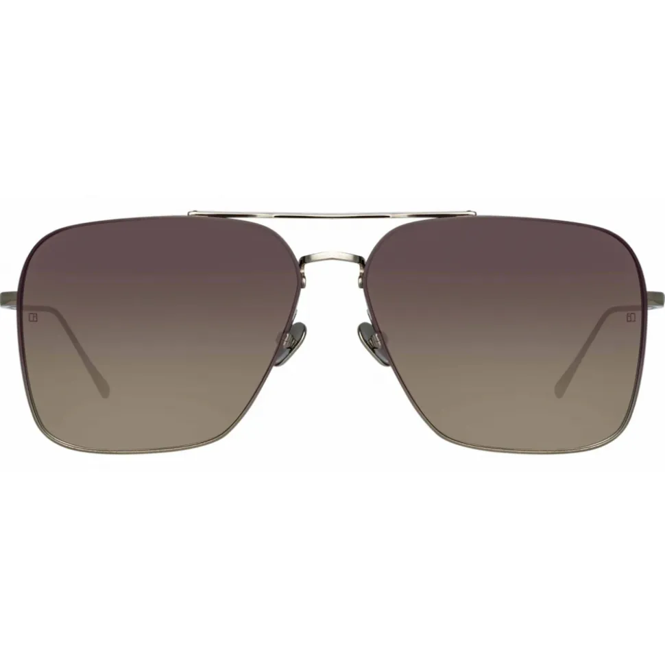 Linda Farrow - Asher Aviator Sunglasses in White Gold - LFL1122C2SUN - Linda Farrow Eyewear - Avvenice