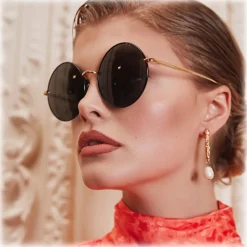 Linda Farrow - Bea Round Sunglasses in Yellow Gold Grey - LFL1333C3SUN - Linda Farrow Eyewear - Avvenice