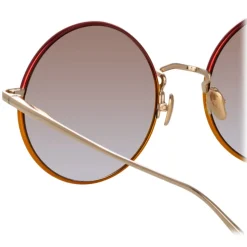 Linda Farrow - Bea Round Sunglasses in Light Gold Red - LFL1333C9SUN - Linda Farrow Eyewear - Avvenice