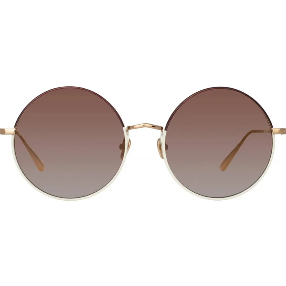 Linda Farrow - Bea Round Sunglasses in Light Gold Brown - LFL1333C8SUN - Linda Farrow Eyewear - Avvenice