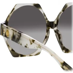 Linda Farrow - Bora Hexagon Sunglasses in Black Grey Tortoiseshell - LFL1260C6SUN - Linda Farrow Eyewear - Avvenice