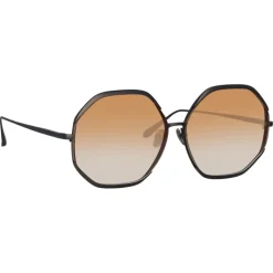 Linda Farrow - Camila Hexagon Sunglasses in Nickel Camel - LFL1208C6SUN - Linda Farrow Eyewear - Avvenice