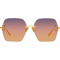 Linda Farrow - Carina Oversized Sunglasses in Yellow Gold - LFL1395C1SUN - Linda Farrow Eyewear - Avvenice