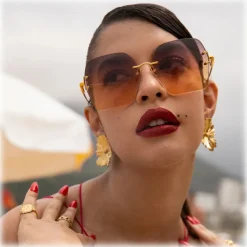 Linda Farrow - Carina Oversized Sunglasses in Yellow Gold - LFL1395C1SUN - Linda Farrow Eyewear - Avvenice