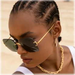 Linda Farrow - Carina Oversized Sunglasses in Light Gold Green - LFL1395C2SUN - Linda Farrow Eyewear - Avvenice