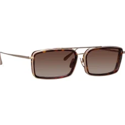 Linda Farrow - Cassia Rectangular Sunglasses in Light Gold Mocha - LFL1392C2SUN - Linda Farrow Eyewear - Avvenice