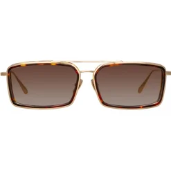 Linda Farrow - Cassia Rectangular Sunglasses in Light Gold Mocha - LFL1392C2SUN - Linda Farrow Eyewear - Avvenice