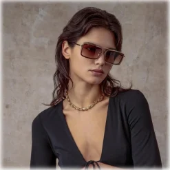 Linda Farrow - Cassia Rectangular Sunglasses in Light Gold Mocha - LFL1392C2SUN - Linda Farrow Eyewear - Avvenice