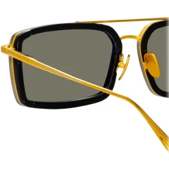 Linda Farrow - Cassia Rectangular Sunglasses in Yellow Gold Grey - LFL1392C1SUN - Linda Farrow Eyewear - Avvenice