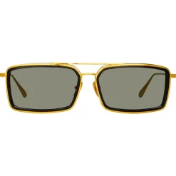 Linda Farrow - Cassia Rectangular Sunglasses in Yellow Gold Grey - LFL1392C1SUN - Linda Farrow Eyewear - Avvenice