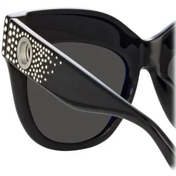 Linda Farrow - Dunaway Oversized Sunglasses in Black Crystals - LFL1049C16SUN - Linda Farrow Eyewear - Avvenice