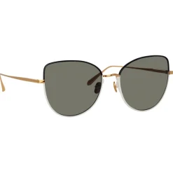 Linda Farrow - Eloise Cat Eye Sunglasses in Black Yellow Gold - LFL1336C6OPT - Linda Farrow Eyewear - Avvenice