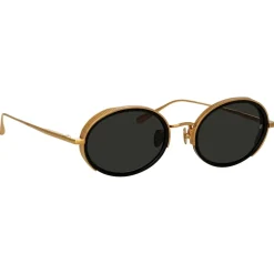 Linda Farrow - Finn Oval Sunglasses in Yellow Gold - Linda Farrow Eyewear - Avvenice