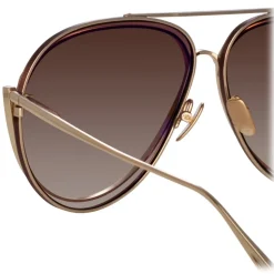 Linda Farrow - Francisco Aviator Sunglasses in Light Gold - LFL1410C3SUN - Linda Farrow Eyewear - Avvenice