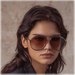 Linda Farrow - Francisco Aviator Sunglasses in Light Gold - LFL1410C3SUN - Linda Farrow Eyewear - Avvenice