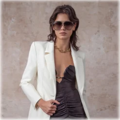 Linda Farrow - Francisco Aviator Sunglasses in Nickel - LFL1410C1SUN - Linda Farrow Eyewear - Avvenice