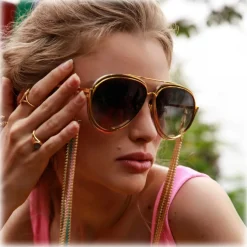 Linda Farrow - Francisco Aviator Sunglasses in Yellow Gold - LFL1410C2SUN - Linda Farrow Eyewear - Avvenice