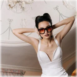 Linda Farrow - Freya D-Frame Sunglasses in Camel Black - LFL1175C7SUN - Linda Farrow Eyewear - Avvenice