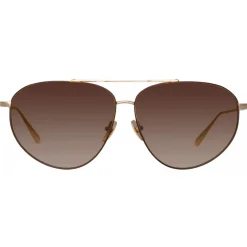 Linda Farrow - Gabriel Oversized Sunglasses in Light Gold - LFL1391C2SUN - Linda Farrow Eyewear - Avvenice