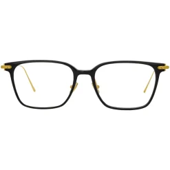 Linda Farrow - Gehry Rectangular Optical Glasses in Black Yellow Gold - LF37C1OPT - Linda Farrow Eyewear - Avvenice