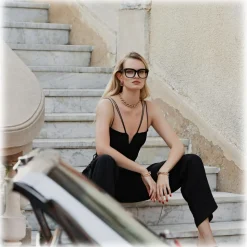 Linda Farrow - Jenson D-Frame Optical Glasses in Black - LFL1384C3OPT - Linda Farrow Eyewear - Avvenice
