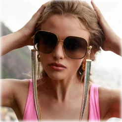 Linda Farrow - Juliana Oversized Sunglasses in Yellow Gold - LFL1394C2SUN  - Linda Farrow Eyewear - Avvenice