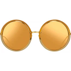 Linda Farrow - Kew Round Sunglasses in Dew Gold - LFL457C13SUN - Linda Farrow Eyewear - Avvenice