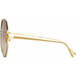 Linda Farrow - Leif Oversized Sunglasses in Yellow Gold Brown - LFL1148C2SUN - Linda Farrow Eyewear - Avvenice