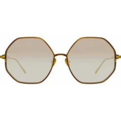 Linda Farrow - Leif Oversized Sunglasses in Yellow Gold Brown - LFL1148C2SUN - Linda Farrow Eyewear - Avvenice