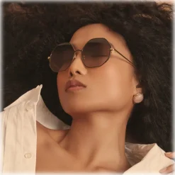 Linda Farrow - Leif Oversized Sunglasses in Yellow Gold Brown - LFL1148C2SUN - Linda Farrow Eyewear - Avvenice