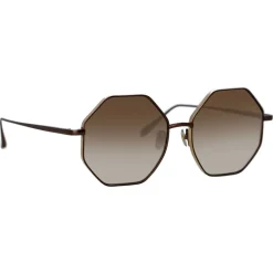Linda Farrow - Lianas Hexagon Sunglasses in Metallic Brown - LFL1253C8SUN - Linda Farrow Eyewear - Avvenice