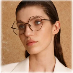 Linda Farrow - Lianas Hexagon Optical Glasses in Metallic Brown - LFL1253C9OPT - Linda Farrow Eyewear - Avvenice