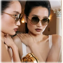 Linda Farrow - Lianas Hexagon Sunglasses in Yellow Gold - LFL1253C2SUN - Linda Farrow Eyewear - Avvenice