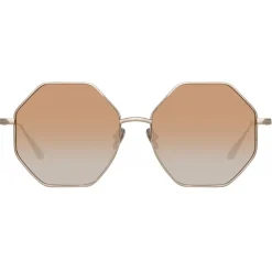 Linda Farrow - Lianas Hexagon Sunglasses in Light Gold - LFL1253C3SUN - Linda Farrow Eyewear - Avvenice