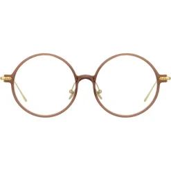 Linda Farrow - Linear Savoye Round Optical Glasses in Tobacco - LF09C8OPT - Linda Farrow Eyewear - Avvenice