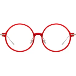 Linda Farrow - Linear Savoye Round Optical Glasses in Crimson - LF09C6OPT - Linda Farrow Eyewear - Avvenice