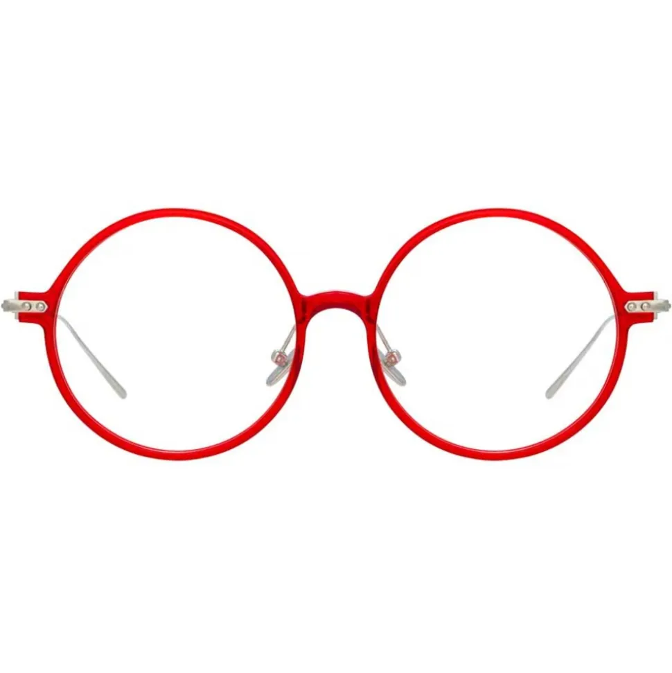 Linda Farrow - Linear Savoye Round Optical Glasses in Crimson - LF09C6OPT - Linda Farrow Eyewear - Avvenice