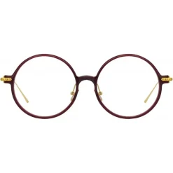 Linda Farrow - Linear Savoye Round Optical Glasses in Burgundy - LF09C4OPT - Linda Farrow Eyewear - Avvenice