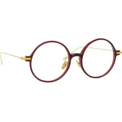 Linda Farrow - Linear Savoye A Round Optical Glasses in Burgundy - LF09AC4OPT - Linda Farrow Eyewear - Avvenice