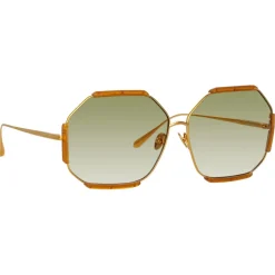 Linda Farrow - Margot Hexagon Sunglasses in Honey - LFL1308C5SUN - Linda Farrow Eyewear - Avvenice