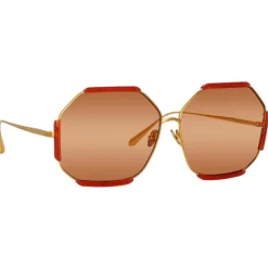Linda Farrow - Margot Hexagon Sunglasses in Terracotta - LFL1308C5SUN - Linda Farrow Eyewear - Avvenice