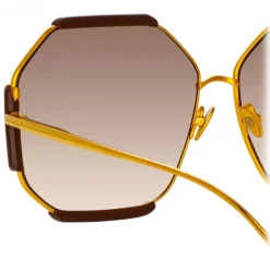 Linda Farrow - Margot Hexagon Sunglasses in Brown - LFL1308C4SUN - Linda Farrow Eyewear - Avvenice