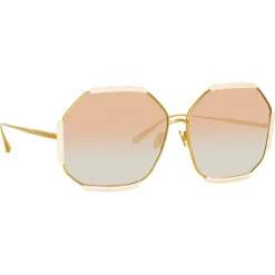 Linda Farrow - Margot Hexagon Sunglasses in Cream - LFL1308C3SUN - Linda Farrow Eyewear - Avvenice