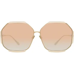 Linda Farrow - Margot Hexagon Sunglasses in Cream - LFL1308C3SUN - Linda Farrow Eyewear - Avvenice