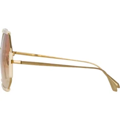 Linda Farrow - Margot Hexagon Sunglasses in Cream - LFL1308C3SUN - Linda Farrow Eyewear - Avvenice
