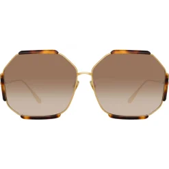 Linda Farrow - Margot Hexagon Sunglasses in Tortoiseshell - LFL1308C2SUN - Linda Farrow Eyewear - Avvenice