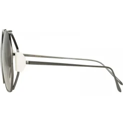 Linda Farrow - Marie Oversized Sunglasses in Nickel - LFL1089C2SUN - Linda Farrow Eyewear - Avvenice