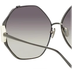 Linda Farrow - Marie Oversized Sunglasses in Nickel - LFL1089C2SUN - Linda Farrow Eyewear - Avvenice